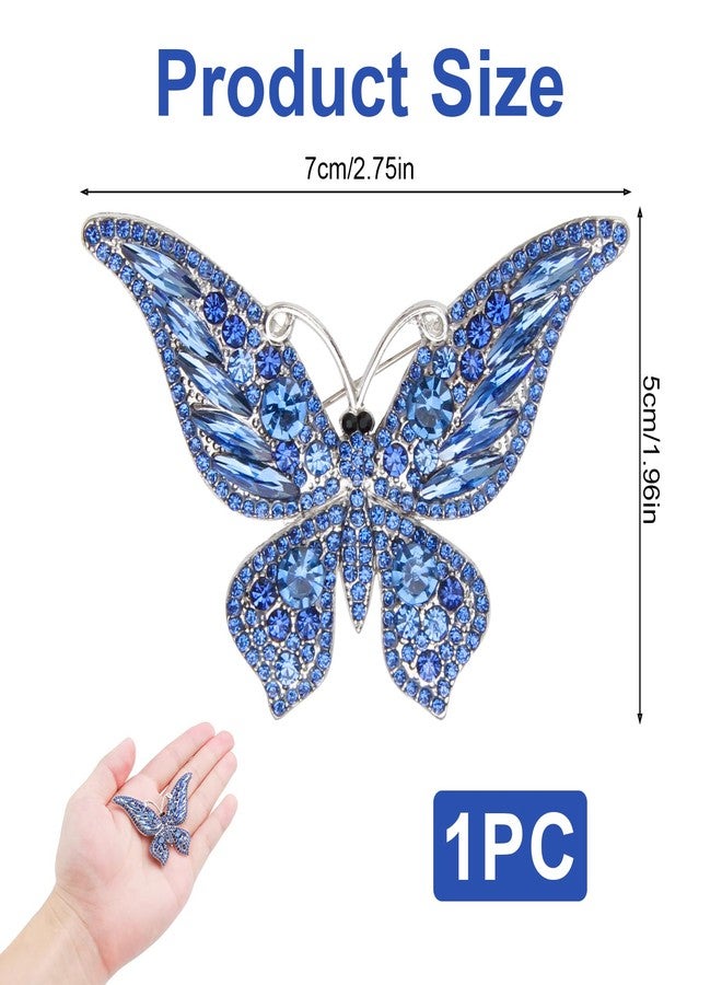 CZMZHFC Crystal Rhinestone Butterfly Brooch,Elegant Butterfly Lapel Pins,Fashion Exquisite Crystal Animal Shape Brooches Lapel Pins,Dress Accessories Jewelry Gift for Women Daily Decoration (Blue) - Image 2
